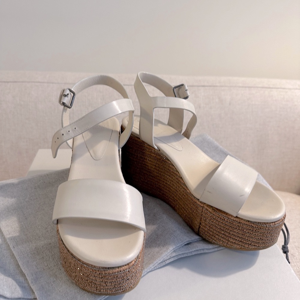 Brunello Cucinelli White Wedge Sandals Size 6.5